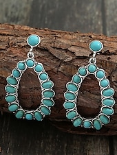 cheap Women&#039;s Earring-Women&#039;s Bohemian Turquoise Drop Earrings – Vintage Western Style Statement Jewelry with Feather and Bead Details for Parties, Festivals and Casual Wear
