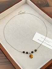 abordables Collier pour femme-Ensemble de colliers et pendentifs en pierre œil de tigre double couche de style bohème pour femmes, matériau en pierre naturelle, adapté aux tenues décontractées, quotidiennes et de fête