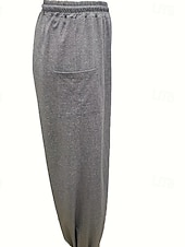 abordables jambe large et taille haute-Femmes Jambe large Slacks Pantalons Streetwear Occasionnel Longueur complète Naturel Uni Avec Poches Conception à cordon élastique Confortable Extérieur Rue Décontracté Quotidien Gris Noir Café Été