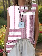 olcso Csíkos és geometriai top-Női Camisole Tank Top Grafika Csíkos Szüret Stílusos Modern Ujjatlan Terített nyak Normál felsők Napi Nyomtatott Arcpír rózsaszín Medence Lóhere Szürke Nyár Tavasz