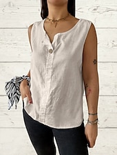 economico Canotta Semplice-Canotta da Donna Top in Colori Solidali Basic Semplice Senza Maniche Collo a V Top Regolari Vacanza Bottoni Bianco Verde Militare Rosso Beige Estate Primavera