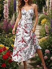 preiswerte Blumenkleider-Damen Maxikleid A Linie Kleid Sommerkleid Unterkleid Elegant Urlaub Lässig Normale Passform Blumen Grafik Ärmellos V Ausschnitt Spaghettiträger Gelb Rote Blau Purpur Sommer Frühling