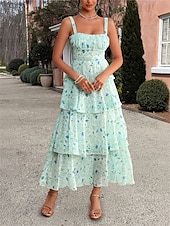 levne Koktejlové šaty-A-Linie Šaty Quinceanera Elegantní Šaty Svatební Svatební Host Délka Kotníků Bez Rukávů Spaghetti Popruh Polyester Bez Záda s Květinovým Potiskem Svatební Host Šaty
