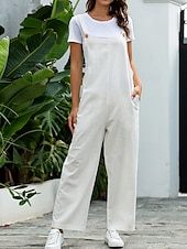 abordables Pantalon uni en coton et lin-Femmes Normal Pantalon en coton et lin Basique Couleur Unie Sans manches Col en U Avec Poches Rue Sortir Coupe régulière Noir Blanche bleu marine Été