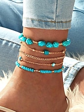 billiga Damarmband-fotlänksset i turkos och guld för kvinnor | strandinspirerade fotlänkar med onda ögonberlocker och stendetaljer | perfekt för sommar-, bohemisk och semesterstil