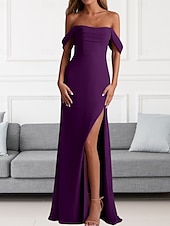 economico Abiti da damigella-Abito da Damigella A-Line Collo a V Manica Lunga Elegante Treno di Spazzata  Strascico Chiffon con Pieghe  Volant