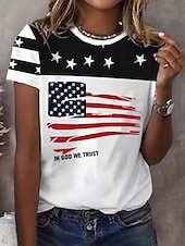 cheap Independence Day Top-Independence Day Women&#039;s Patriotic Fourth of July T Shirt Graphic Flag Vintage Stylish Classic Short Sleeve Crew Neck Regular Tops Daily Weekend Print Black Red Blue Summer