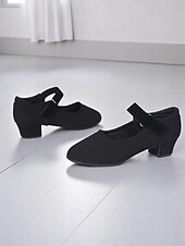 ieftine Pantofi Dans Latin-Pantofi de dans negri cu toc jos pentru femei, din material elastic și respirabil, pentru antrenament profesional de dans latin sau jazz