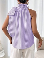 ieftine Top cu dungi și geometric-Pentru femei Camisole Tank Top Dungi Zilnic Casual Fără manșon Gâtul halter Topuri obișnuite Zilnic Imprimeu Negru Albastru celest Mov Trifoi Vară