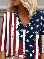 cheap Independence Day Top-Independence Day Women&#039;s Patriotic Fourth of July Blouse Graphic Flag Elegant Stylish Casual 3/4 Length Sleeve V Neck Regular Tops Daily Holiday Going out Print Navy Blue Summer Spring