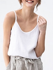 halpa Puserot &amp;amp; Paidat-Naisten Pellava paita Pusero Camisole Tank Top Tavallinen Vapaa-aika Hihaton Tiukka pyöreä kaula-aukko Tavalliset topit Päivittäin Pyhäpäivä Avoin selkä Musta Valkoinen Purppura Kesä