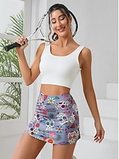 billiga Grafiska kjolar-Dam Smal Kjol Tenniskjol Mode Ledigt Mini Hög midja Kjolar Grafisk Blommig Ficka Elastisk Utomhussport Dagligen Vit Rodnande Rosa Grå Sommar Stickat Polyester