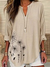 billige Blomstrete topper-Dame Bluse Blomstret Grafisk Elegant Stilfull Langermet V-hals Vanlige topper Daglig Ferie Trykt mønster Blå Lilla Grønn Kakifarget Sommer Vår