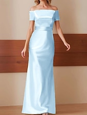 abordables Champagne-Robe de soirée fourreau Élégante Robe formelle de performance Longueur de sol Manches courtes Off-shoulder Satin glossy