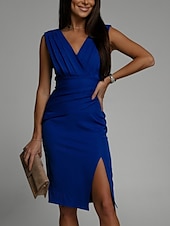 abordables Robe de cocktail-Femmes Mini Robe Robe moulante Anniversaire Coupe régulière Couleur Unie Sans manches Col en V Noir Rouge Bleu Violet Été