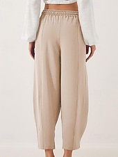 Недорогие широкие ноги и высокая талия-Жен. Брюки Мода Уличный стиль Полная длина Средняя талия Полотняное плетение Карман Эластичный шнурок На открытом воздухе Удобный на открытом воздухе Отпуск