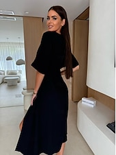 levne Šaty-Dámské Midi šaty Swingové šaty Letní šaty Elegantní Denní Jdeme ven Letní šaty Běžný Čistá barva Poloviční rukáv Do V Černá Trávová zelená Meruňková Léto