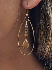 Χαμηλού Κόστους Γυναικείο Σκουλαρίκι-Γυναικεία σκουλαρίκια boho chic με πολύχρωμες χάντρες και χρυσό οβάλ σχέδιο, ιδανικά για casual ντύσιμο και καλοκαιρινά φεστιβάλ