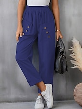 abordables Pantalon uni en coton et lin-Femmes Pantalon en coton et lin Slacks Mode Streetwear Longueur complète Naturel Uni Avec Poches Taille Élastique Confortable Sortir Week-end Chameau Noir Rose Bleu Été Coupe régulière