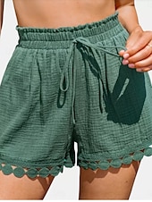 baratos Shorts jeans-Mulheres chinês Calção Roupa de rua Estilo Étnico Básico Curto Cintura Alta Tecido Bolsos Cintura elástica Confortável Macio Micro-Elástica Ao ar livre Férias Rua Preto Branco Rosa Azul Verão Normal