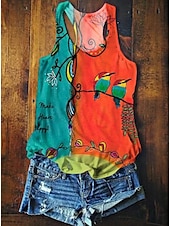 billige Blomstrete tanktop-Kvinne Top Tank Topp Sommer Topper Blomster Grafikk Basic Uten Ermer V-Hals Vanlige Topper Trykk Rød Lilla Oransje Grønn Sommer Vår