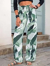 economico gamba larga e vita alta-Per donna Pantaloni Eleganti Pantaloni Moda Boho Lunghezza intera Naturale Foglia Stampato Design con Coulisse Elastica Comodo All&#039;aperto Confortevole All&#039;aperto Ferie Casual Quotidiano Grigio Rosa