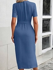 preiswerte Einfaches Kleid-Damen Midikleid Hemdblusenkleid Mode Modern Urlaub Ausgehen Wochenende Normale Passform Einfach Kurzarm Hemdkragen Schwarz Rosa Blau Khaki Sommer