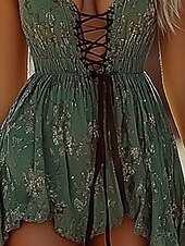 preiswerte Ausgefallene Kleider-Damen Minikleid Freizeitkleid Sommerkleid Unterkleid Boho-Kleid Mode Sexy Ferien Date Strand Normale Passform Blume Ärmellos V Ausschnitt Grün Sommer