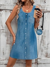 preiswerte Einfaches Kleid-Damen Minikleid Sommerkleid A Linie Kleid Urlaub Lässig Täglich Normale Passform Grafik Einfach Ärmellos U-Ausschnitt Blau Dunkelblau Sommer