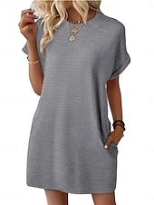 preiswerte Einfaches Kleid-Damen Minikleid Sommerkleid Lässig Täglich Normale Passform Einfach Kurzarm Rundhalsausschnitt Schwarz Hellgrün Rosa Himmelblau Sommer