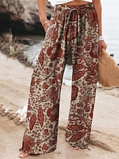 economico Pantaloni in cotone e lino con grafica-Per donna Pantaloni ispirati al lino Gamba larga Pantaloni Palazzo Moda Boho Lunghezza intera Vita Alta Fiore Elastico in vita Traspirante Confortevole Micro-elastico Streetwear Abbigliamento