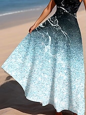 preiswerte Kunst &amp; Design Kleider-Damen Maxikleid A Linie Kleid Schulterfreies Kleid Urlaub Lässig Strand Party Normale Passform Ombre Grafik Marmor Ärmellos Quadrathals Rundausschnitt Hellrosa Eisblau Pfauenblau Sommer Frühling