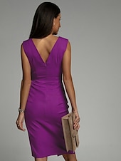 abordables Robe de cocktail-Femmes Mini Robe Robe moulante Anniversaire Coupe régulière Couleur Unie Sans manches Col en V Noir Rouge Bleu Violet Été