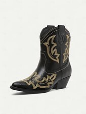 levne Cowboy &amp; Western Boots-Dámské tyrkysové kovbojské boty z umělé kůže, westernové, s vyšívanou špičatou špičkou, do poloviny lýtek, vhodné pro outfity ve venkovském stylu, rodea a venkovní akce.