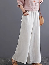 abordables Pantalón liso de lino y algodón-Mujer Pantalones de lino y algodón pantalones Ropa de calle Casual Longitud total Cintura Media Plano Bolsillo Cintura elástica Al Aire Libre Cómodo Ropa Cotidiana Noche Albaricoque Negro Azul Morado