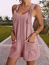 abordables combinaisons décontractées-Femmes Normal Combishort Streetwear Couleur Unie Sans manches Col en U Avec Poches Sortir Week-end Coupe régulière Noir Vert Claire Rose Claire Été