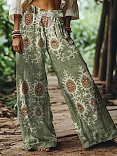 abordables jambe large et taille haute-Femmes Jambe large Chinos Pantalons Amples Vacances ancien Mode Longueur complète Taille haute Fleuri Graphique Impression Respirant Doux Micro-Élastique Formel Vacances Rue Rose Claire Bleu Vert Ét