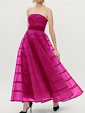 preiswerte Cocktailkleider-A-Linien Cocktailkleider Kreppkleid formelles Hochzeitskleid Tee-langes Maxikleid ärmellos strapless Nylon mit Schleife(n)