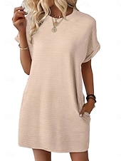 preiswerte Einfaches Kleid-Damen Minikleid Sommerkleid Lässig Täglich Normale Passform Einfach Kurzarm Rundhalsausschnitt Schwarz Hellgrün Rosa Himmelblau Sommer