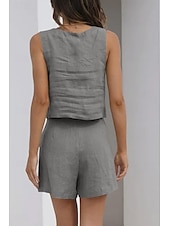 abordables Ensembles-Femmes Actif Basique Ensembles en coton et lin Sans manches Col carré Couleur Unie Décontracté Quotidien Noir Rose Claire Vert Véronèse Été Coupe régulière