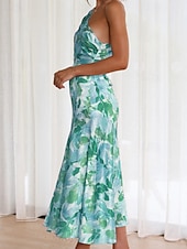 abordables Robes Floraux Imprimés-Femmes Robe Midi Robe Fleurie Robe Imprimée Mode Moderne Extérieur Vacances Week-end Coupe régulière Fleur Sans manches Une Épaule Jaune Bleu Violet Orange Été