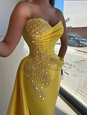 olcso Estélyi ruhák-Harang fazon Estélyi ruhák Elegáns Ruha Előírásos Esküvő Földig érő Ujjatlan Pánt nélküli Pezsgős menyasszony anyja ruha Szatén val vel Strasszkő Csillogás Ráncolt 2025