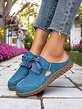 cheap Women&#039;s Clogs &amp; Mules-Women&#039;s Soft Sole Moccasin Mules– Pink Loafers with Fringed Detail, Lightweight Slip-On Design with Cutouts, Perfect for Garden Strolls and Casual Outings