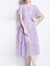 economico Sotto 129,99 $-Abito Madre della sposa Abito elegante Collo tondo Lunghezza tè Pizzo Maniche corte con pizzo