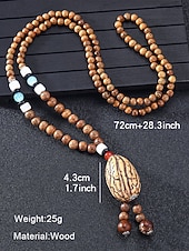 levne Pánské šperky-Pánský náhrdelník z přírodních dřevěných korálků s tibetským totemovým přívěskem, boho etnický styl s dlouhým řetízkem pro meditaci, jógu, duchovní setkání a ležérní letní outfity.