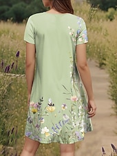 preiswerte Blumenkleider-Damen Minikleid T-Shirt-Kleid Sommerkleid Urlaub Lässig Boho Täglich Ausgehen Normale Passform Blumen Grafik Kurzarm V Ausschnitt Purpur Grün Sommer