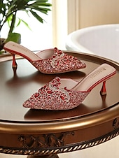 preiswerte Cocktail-Damen-Pantoletten mit goldenen Pailletten – spitze Schlupfschuhe mit Strass-Details für glamouröse Cocktail-Events