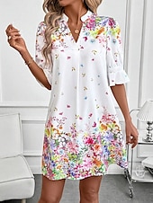 economico Abiti floreali-Per donna Mini Abito Abito a trapezio Vacanza Casual Boho All&#039;aperto Uscire Spiaggia Vestibilità standard Floreale Grafico Manica Corta Scollo a V Bianco Rosa Blu Verde Estate Primavera