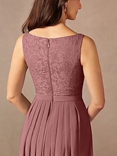 billiga Golvlängd-Tvådelad A-linjeformad Mor till Brud-Klänning Bröllopsgäst Elegant Söt Rundhalsad Golvlängd Chiffon Spets 3/4 Längd Ärmar med Spetspärlor Volanger