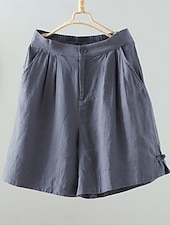 economico Pantaloni in lino e cotone semplici-Shorts da Donna Colore Unito Chinos Base Casual Lunghezza Ginocchio Vita Alta Semplice Tasca Comfort Micro-elastico Quotidiano Grigio Beige Caffè Estate Vestibilità Normale